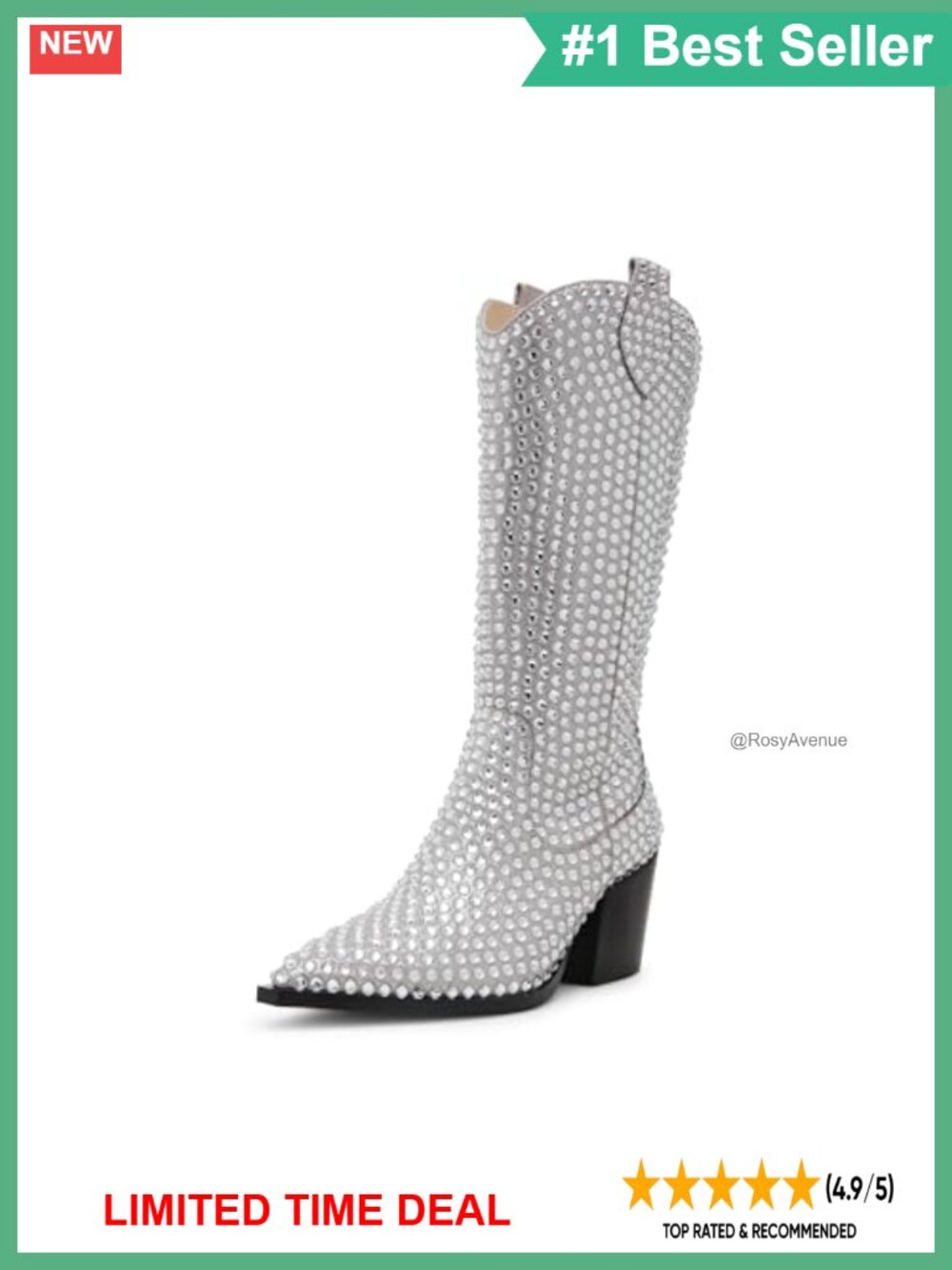 Mid-Calf Pointed Toe Cowboy Boots Block Heel Polyurethane